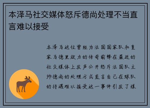 本泽马社交媒体怒斥德尚处理不当直言难以接受